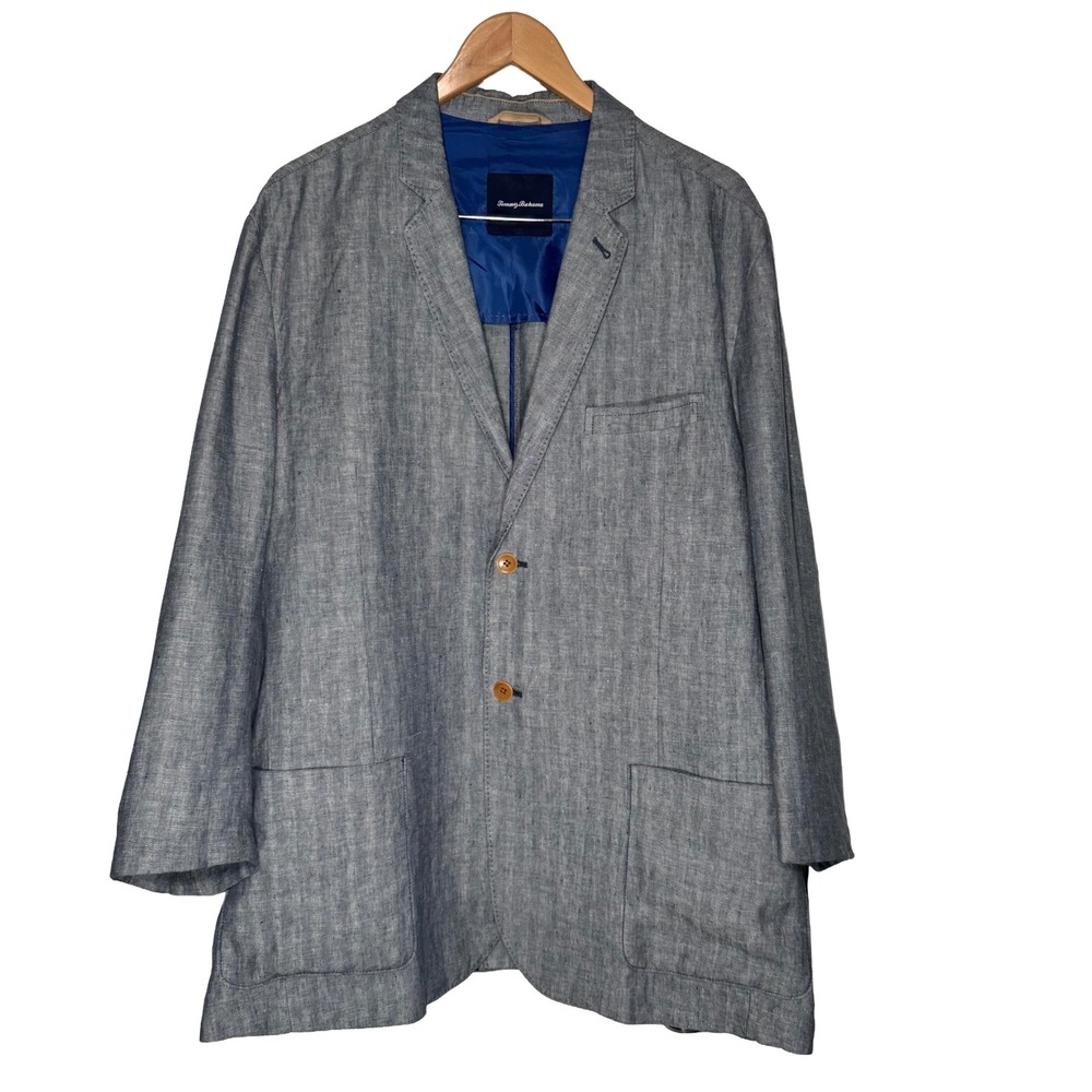 Tommy Bahama Mens XL 100% Irish Linen Blue Herringbone Blazer Sport Coat Coastal - Picture 2 of 13
